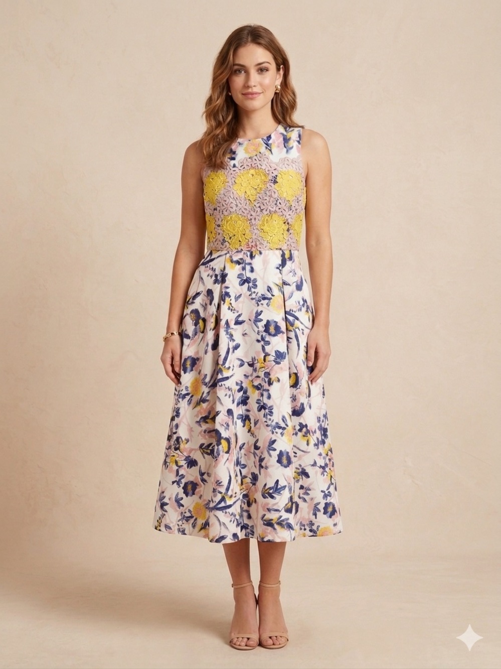 LK Bennett Sz 4 Floral Lace Cottagecore Cotton Silk Midi Dress